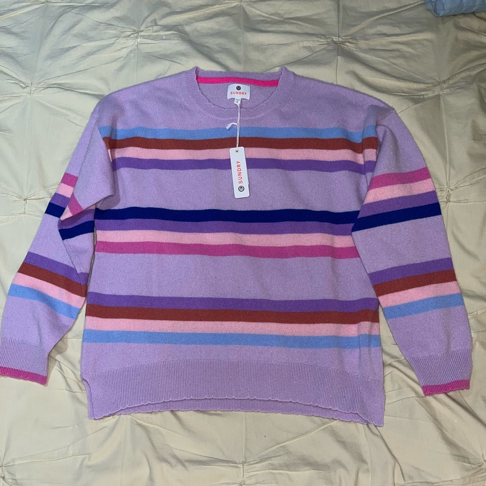 NWT Sundry multi-stripe crewneck sweater, light orchid